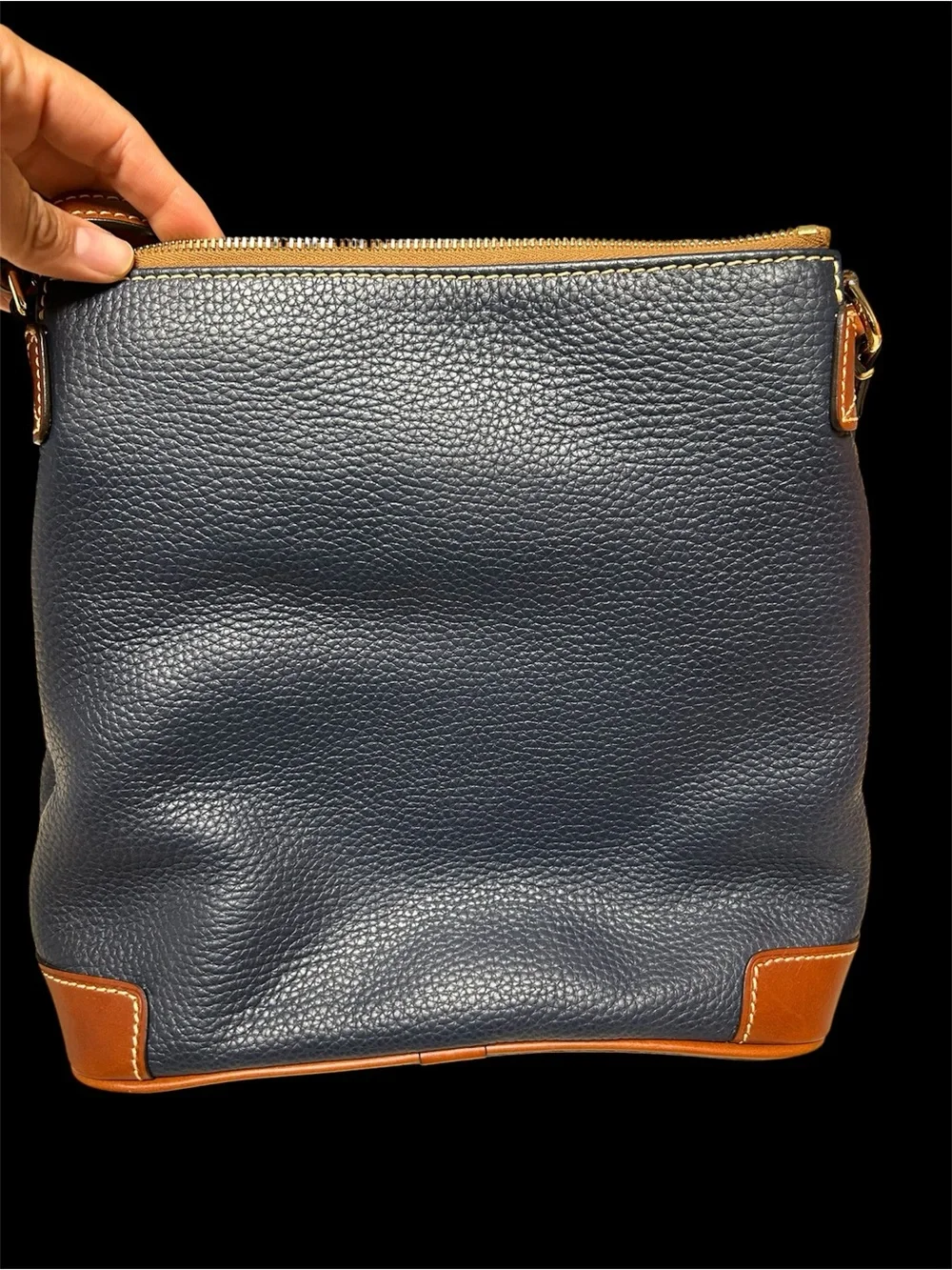 Dooney & Bourke Navy Pebble Leather Crossbody with Brown Trim